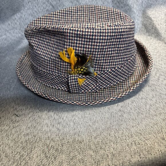 Vintage Pendleton Fedora Hat Mens Wool Brown Feathered Made USA Plaid Hats 7 3/4 - Picture 1 of 9